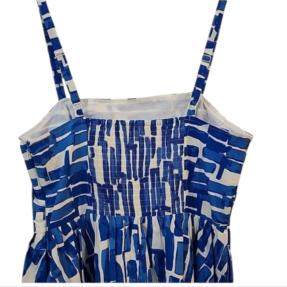 NWT Nine West Blue White Abstract Print Midi Dress Spaghetti Strap Square Neck M - Picture 12 of 13